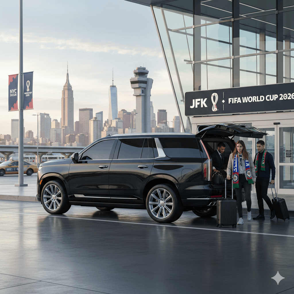 Private chauffeur vehicle at JFK Airport for FIFA 2026 travelers
